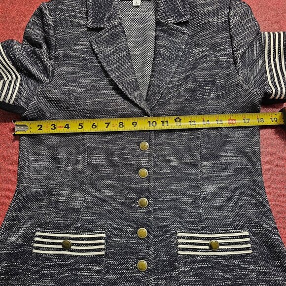 St. John Black & White Santana Knit Blazer Jacket Sz 6 Gold Button Nautical - Picture 11 of 12